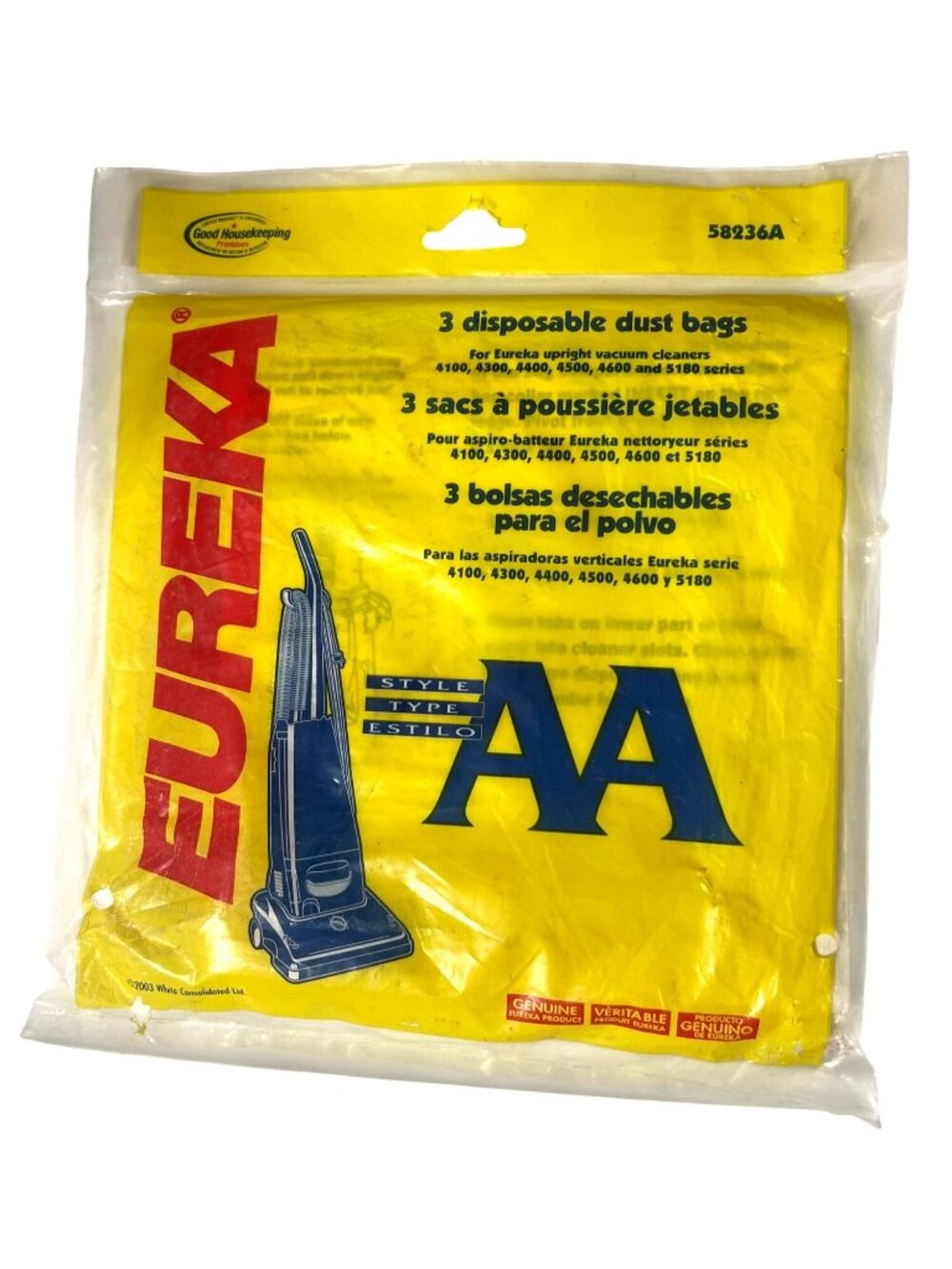 New Eureka Vacuum 4100-5180 Series Genuine Part Number 58236A, Style AA 3-Pack